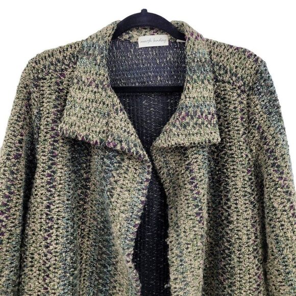 Vtg Blazer Granny Core Cardigan Nobby Knit Textured Asymmetrical Green Striped M - Picture 6 of 10